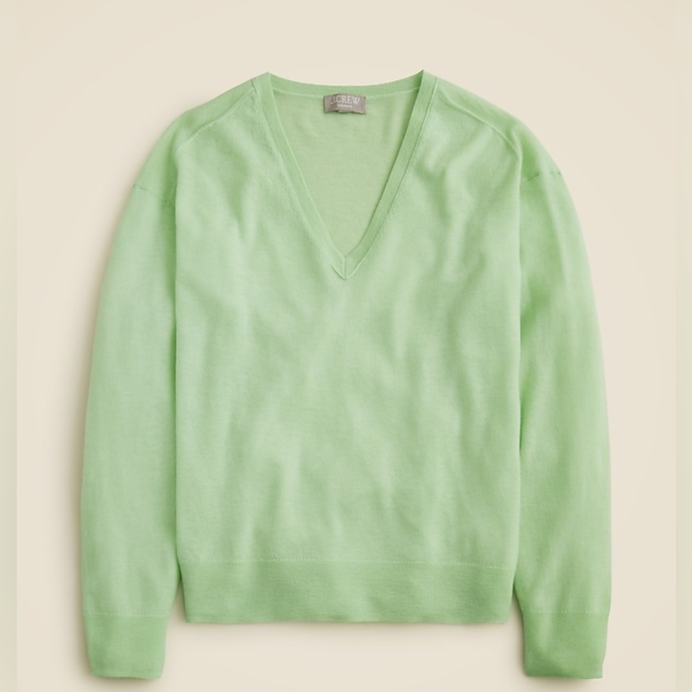 J.Crew Oversized Featherweight Cashmere V-Neck Sweater Soft Green S $188 CJ437